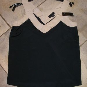 Attention Black and Beige Sleeveless Blouse XS